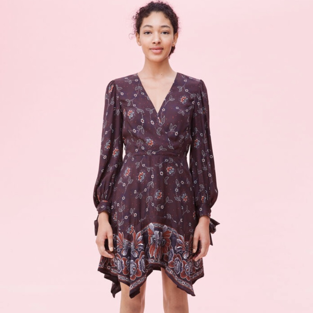 NWT Rebecca Taylor Claudine Floral Silk Twill Dress Plum 4